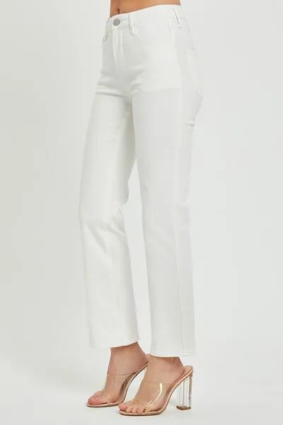 RISEN Mid Rise White Crop Bootcut Jeans