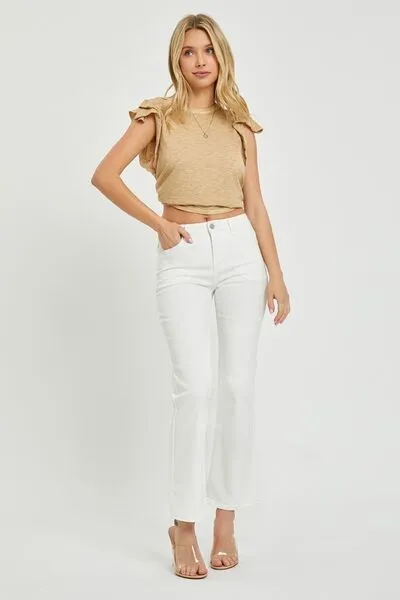 RISEN Mid Rise White Crop Bootcut Jeans