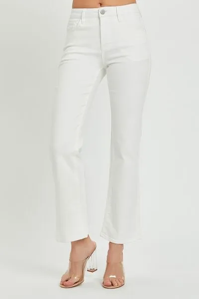 RISEN Mid Rise White Crop Bootcut Jeans