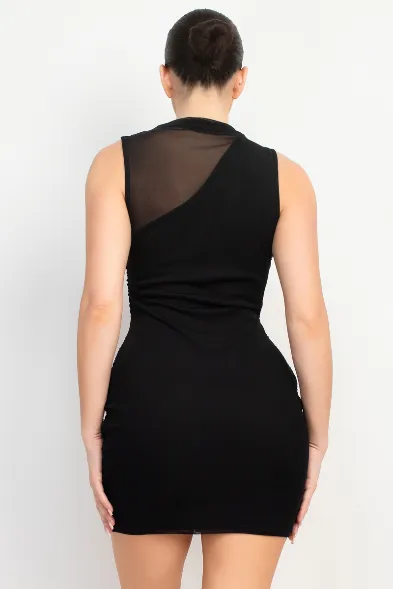 Rosa Ruched Mesh Bodycon Dress- Black
