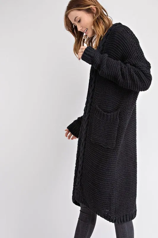 ROWAN BRAIDED CARDIGAN BLACK