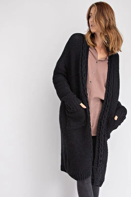 ROWAN BRAIDED CARDIGAN BLACK
