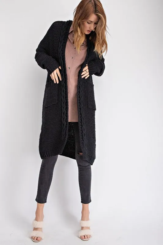 ROWAN BRAIDED CARDIGAN BLACK