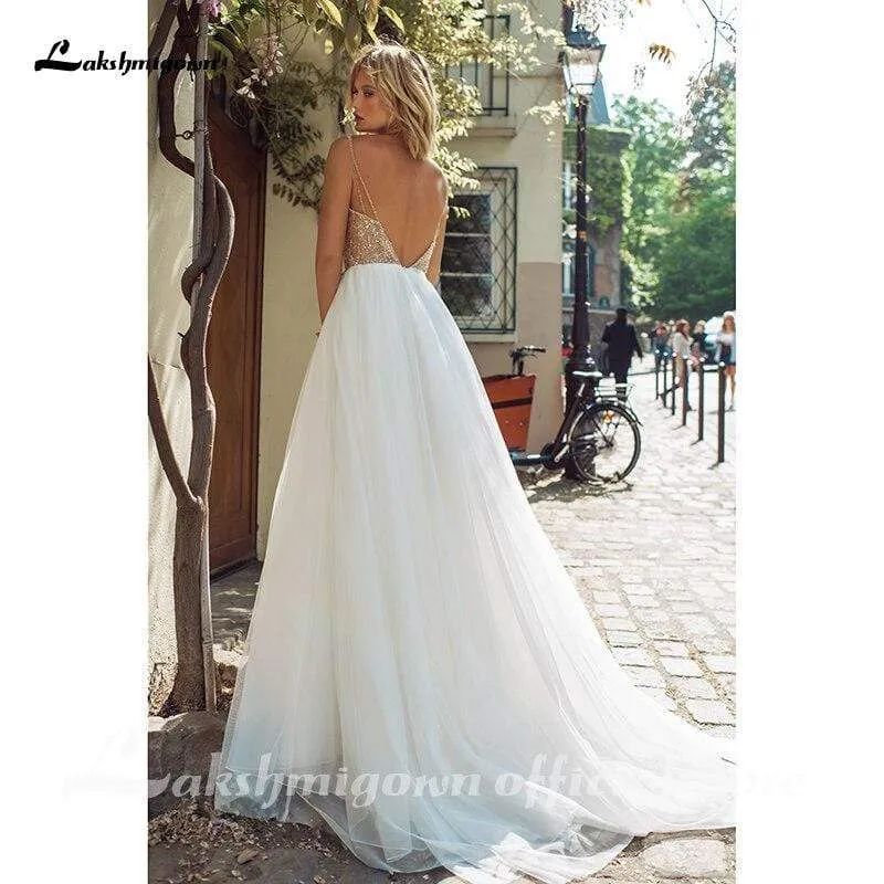 Roycebridal Wedding Dresses Luxury Top Sequins Backless