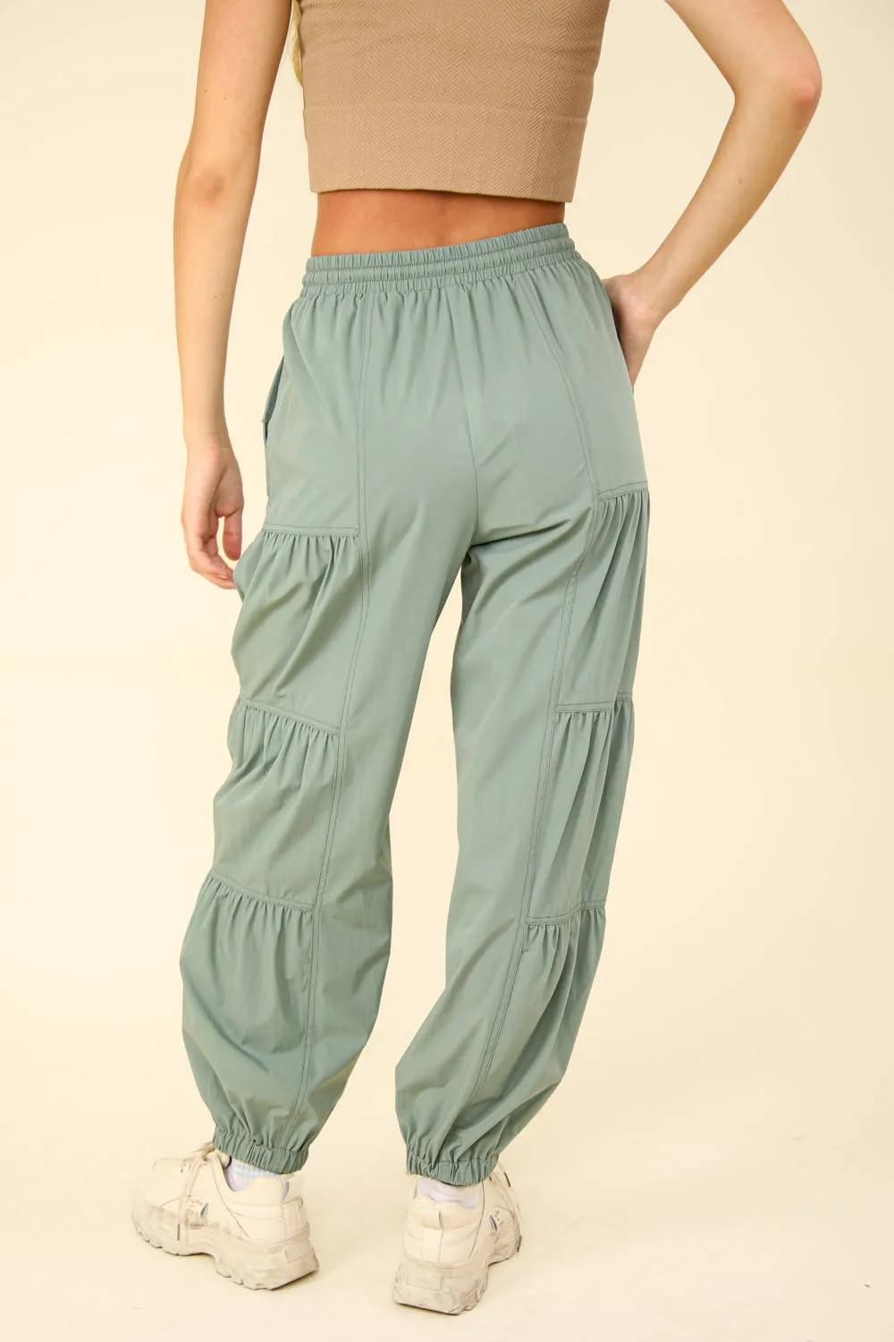 Sage Shirring Detail Active Jogger Pants