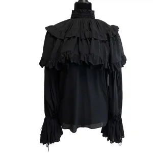 Saint Laurent Excellent Tiered Ruffled Silk Blouse Black - 34 US 4 Top