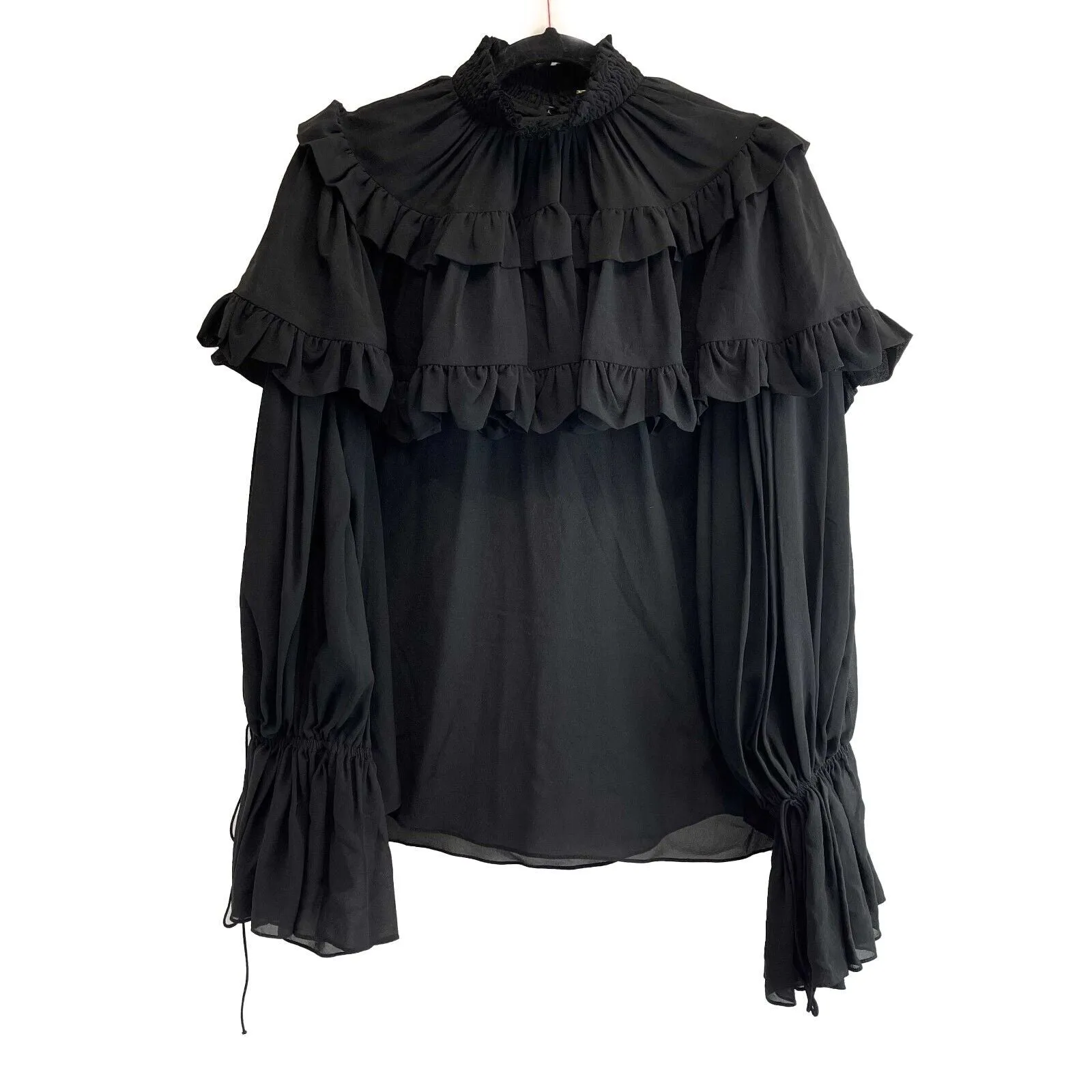 Saint Laurent Excellent Tiered Ruffled Silk Blouse Black - 34 US 4 Top