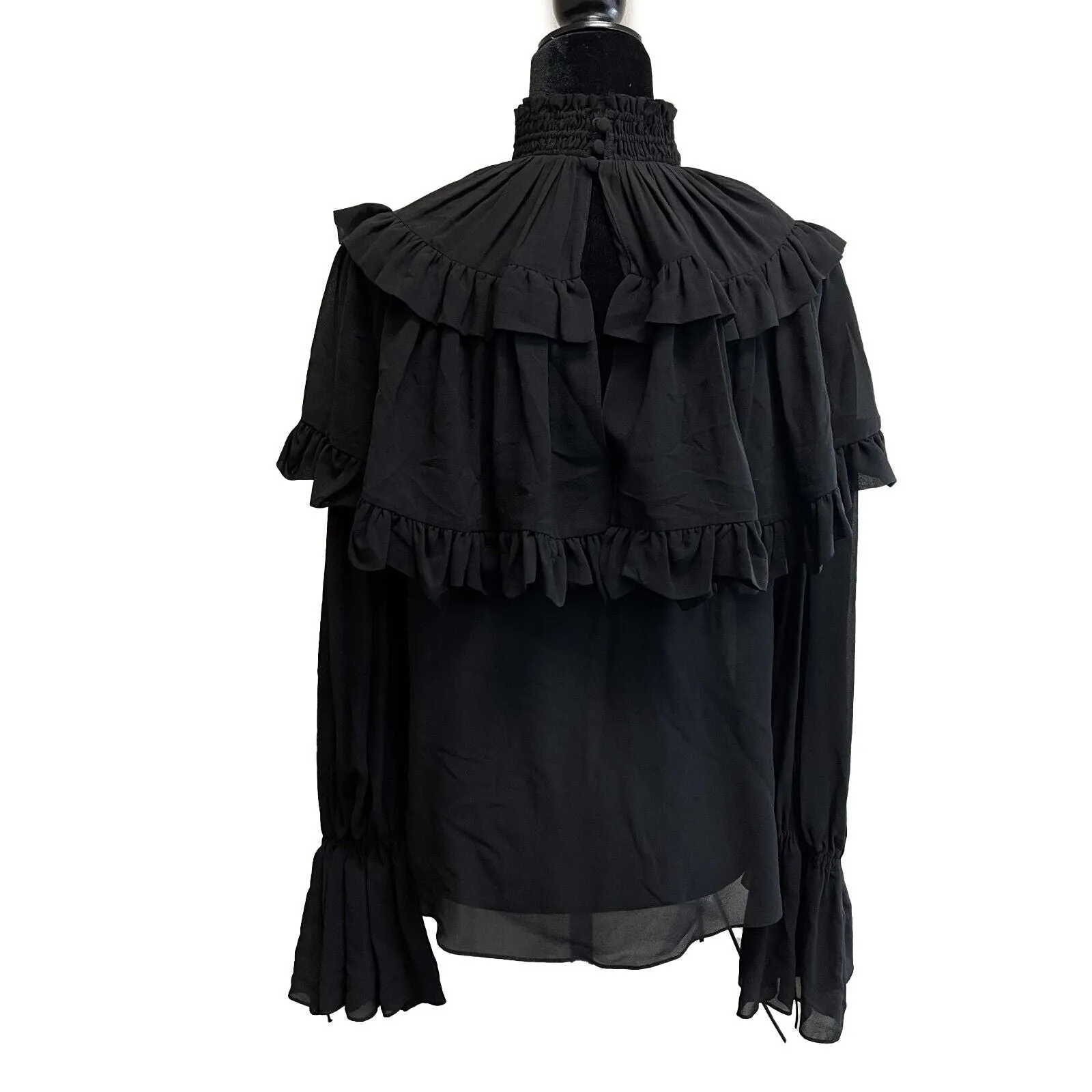 Saint Laurent Excellent Tiered Ruffled Silk Blouse Black - 34 US 4 Top