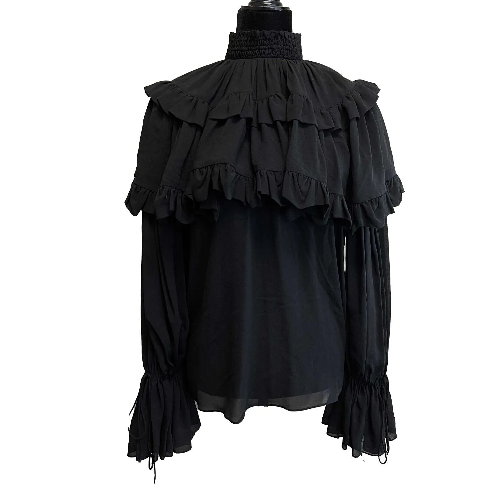 Saint Laurent Excellent Tiered Ruffled Silk Blouse Black - 34 US 4 Top