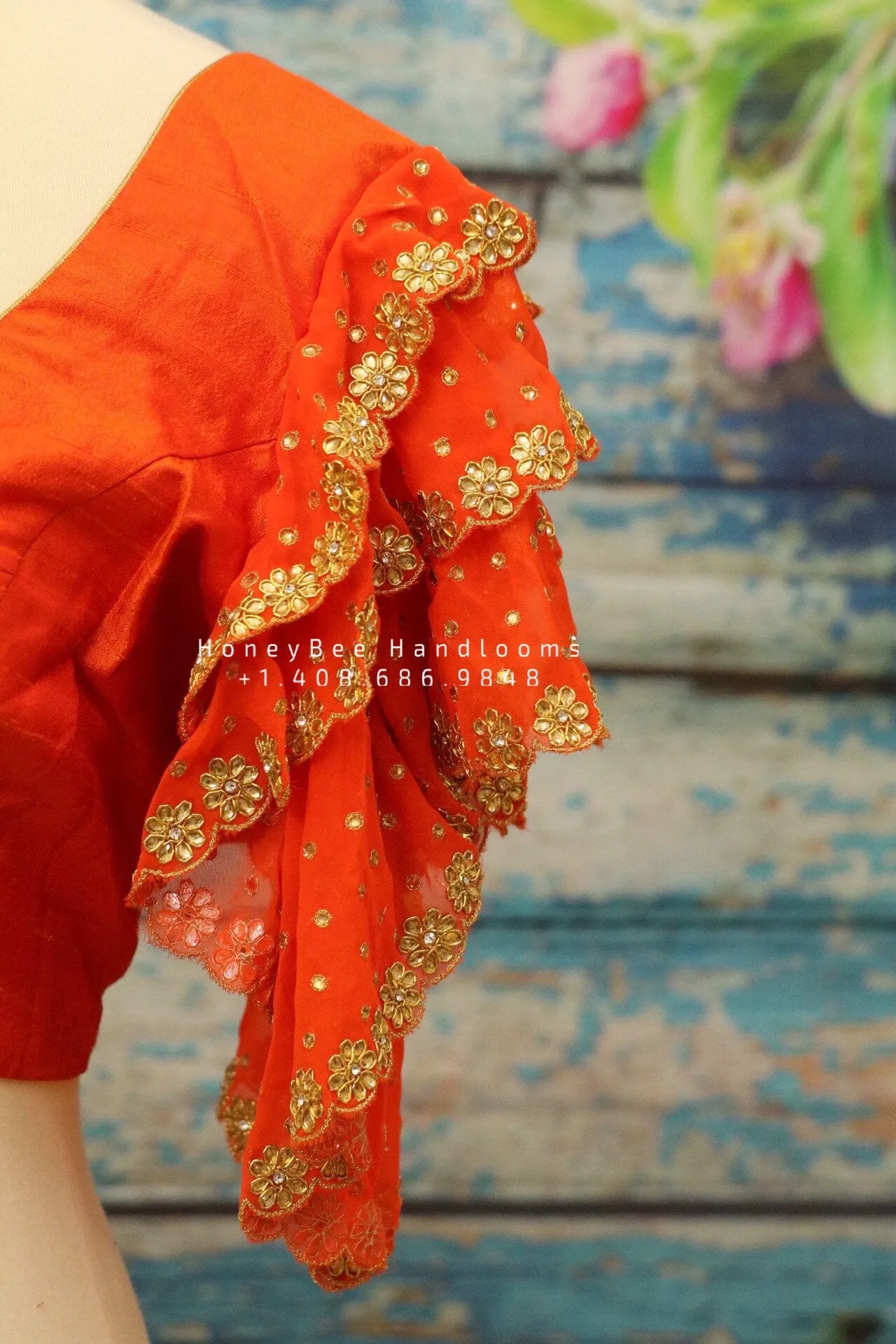 Saree Blouse | Silk Blouse | Ruffle Sleeve Blouse | Indian Saree Blouse | Stitched Saree Blouse | Honeybee Handlooms