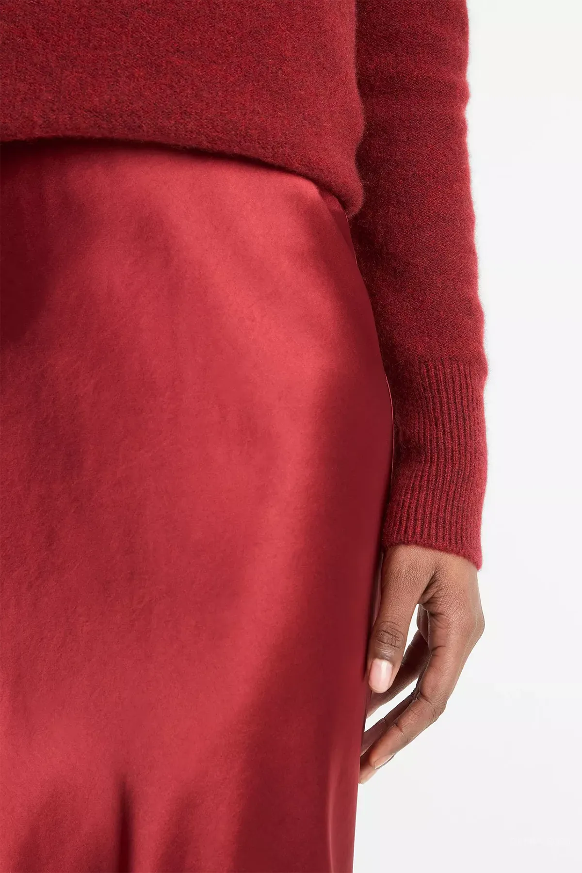 Satin Maxi Skirt in Ruby Ink