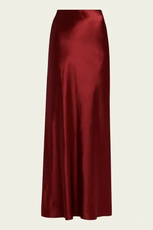 Satin Maxi Skirt in Ruby Ink