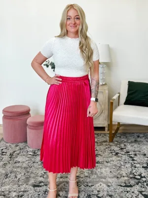Satin Pleated Maxi Skirt in Fuchsia