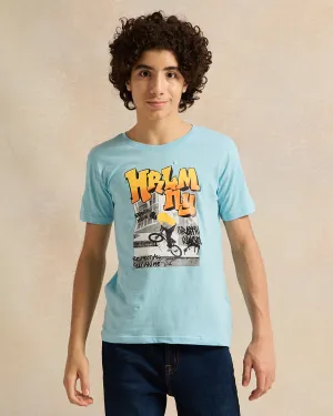 Senior Boys Blue Printed T-Shirt