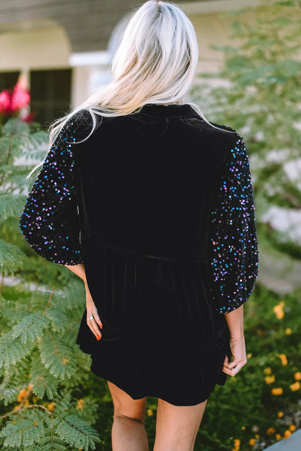 Sequin Buttoned Velvet Peplum Shirt