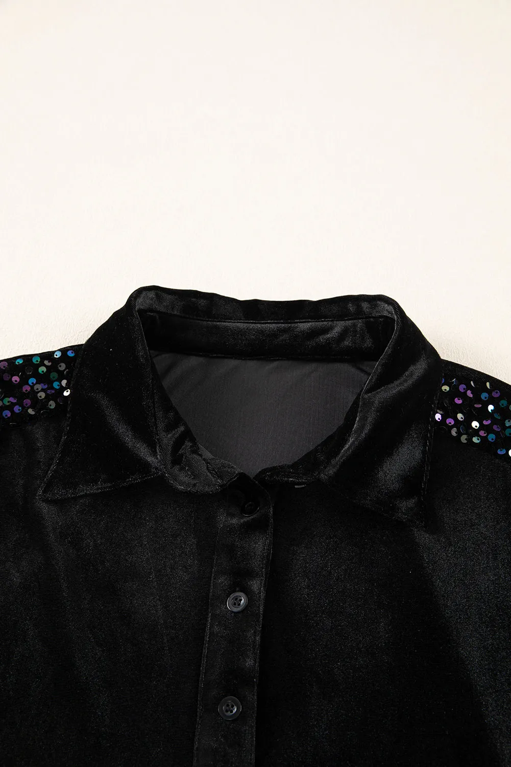 Sequin Buttoned Velvet Peplum Shirt