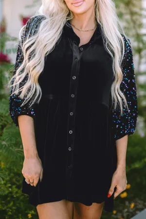 Sequin Buttoned Velvet Peplum Shirt
