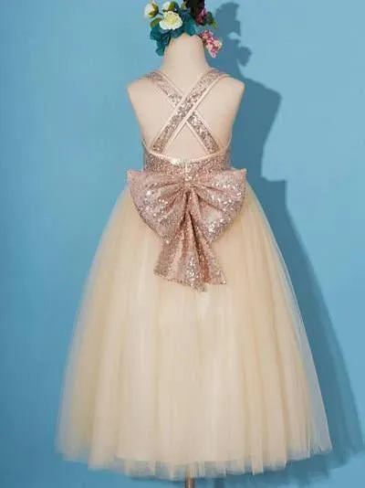 Shinny Gold Sequin Flower Girl Dresses With Bowknot ,Cheap Toddler Flower Girl Dresses,FGY0200