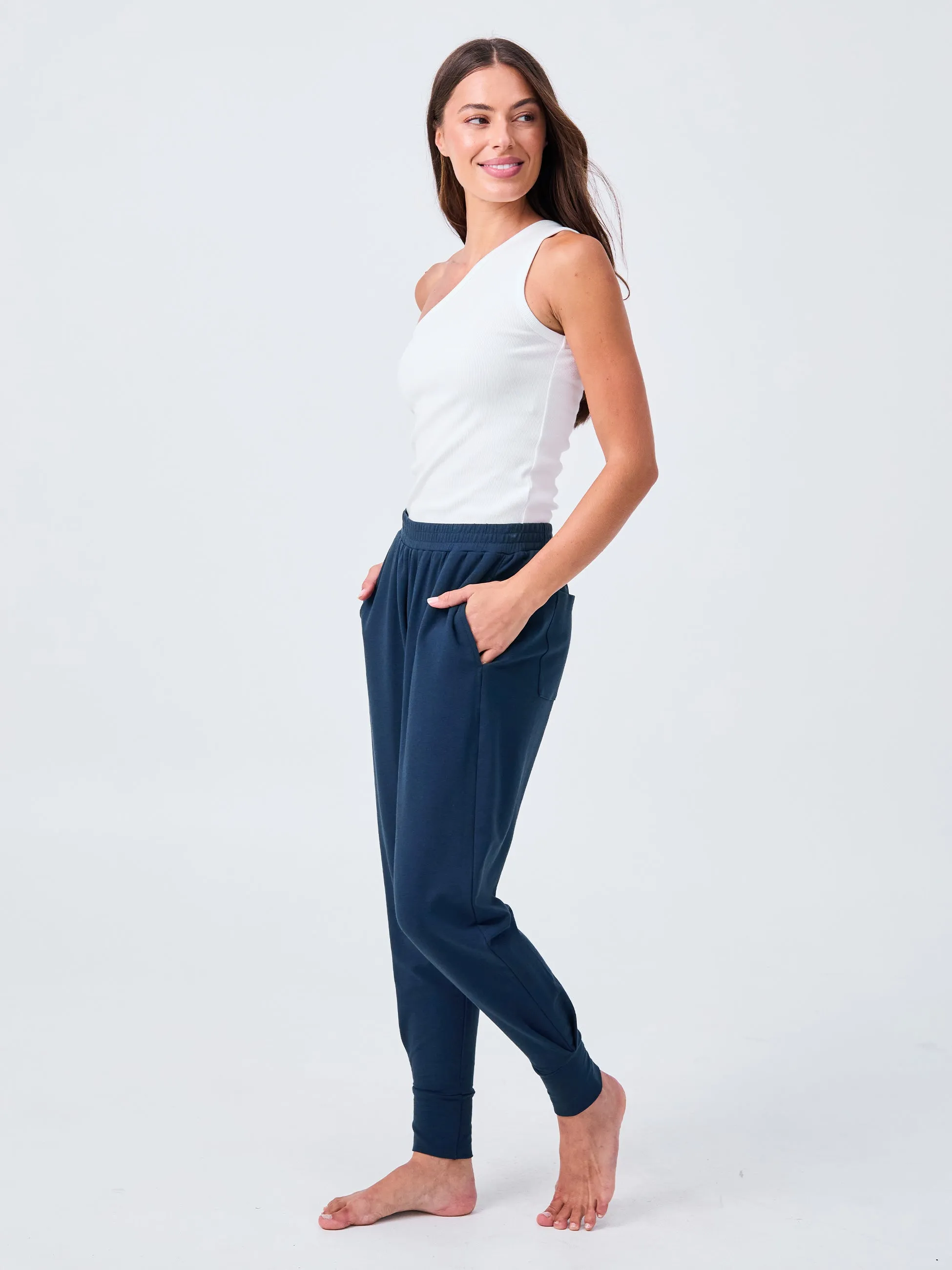 Side Pleat Jogger Jogger - Navy
