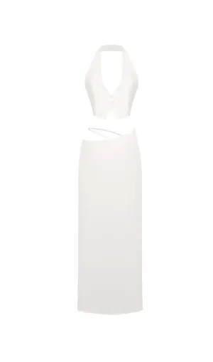 silk crop top maxi skirts 2 pieces sets in white