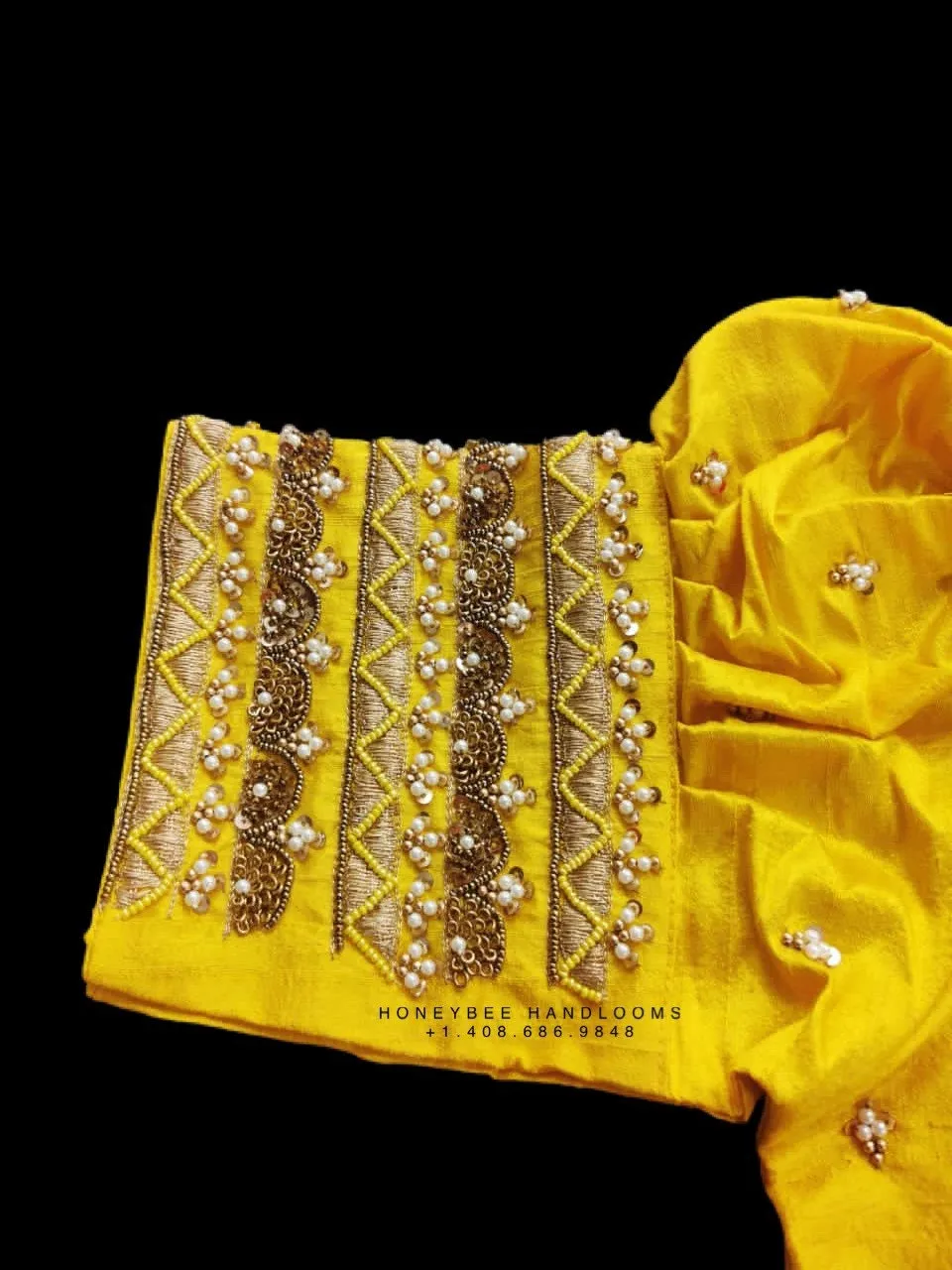 Silk Saree Blouse | Silk Blouse | puff Sleeve Blouse | yellow Saree Blouse | Stitched Saree Blouse | Honeybee Handlooms