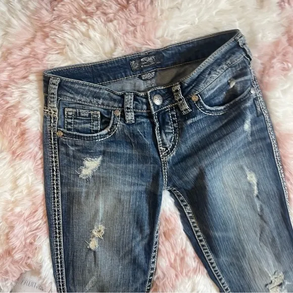 Silver Jeans Co AIKO Flap Distressed Bootcut Jeans Women's Size 27