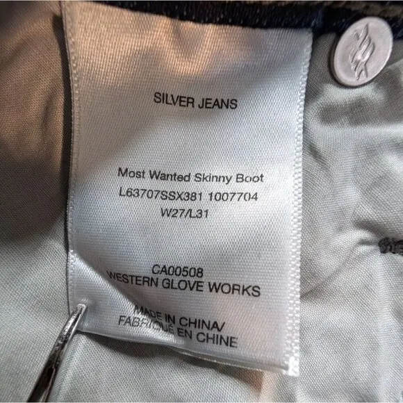 Silver Jeans Co. Most Wanted Universal Fit Mid Rise Skinny Boot Jeans W27L31 NWT