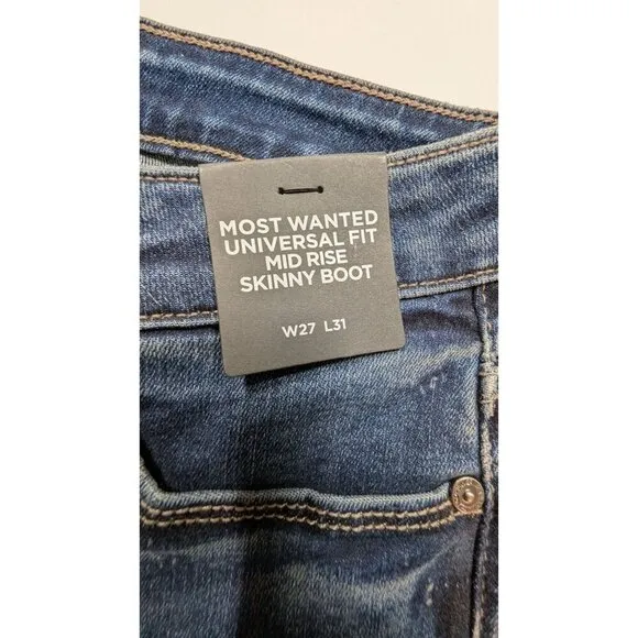 Silver Jeans Co. Most Wanted Universal Fit Mid Rise Skinny Boot Jeans W27L31 NWT
