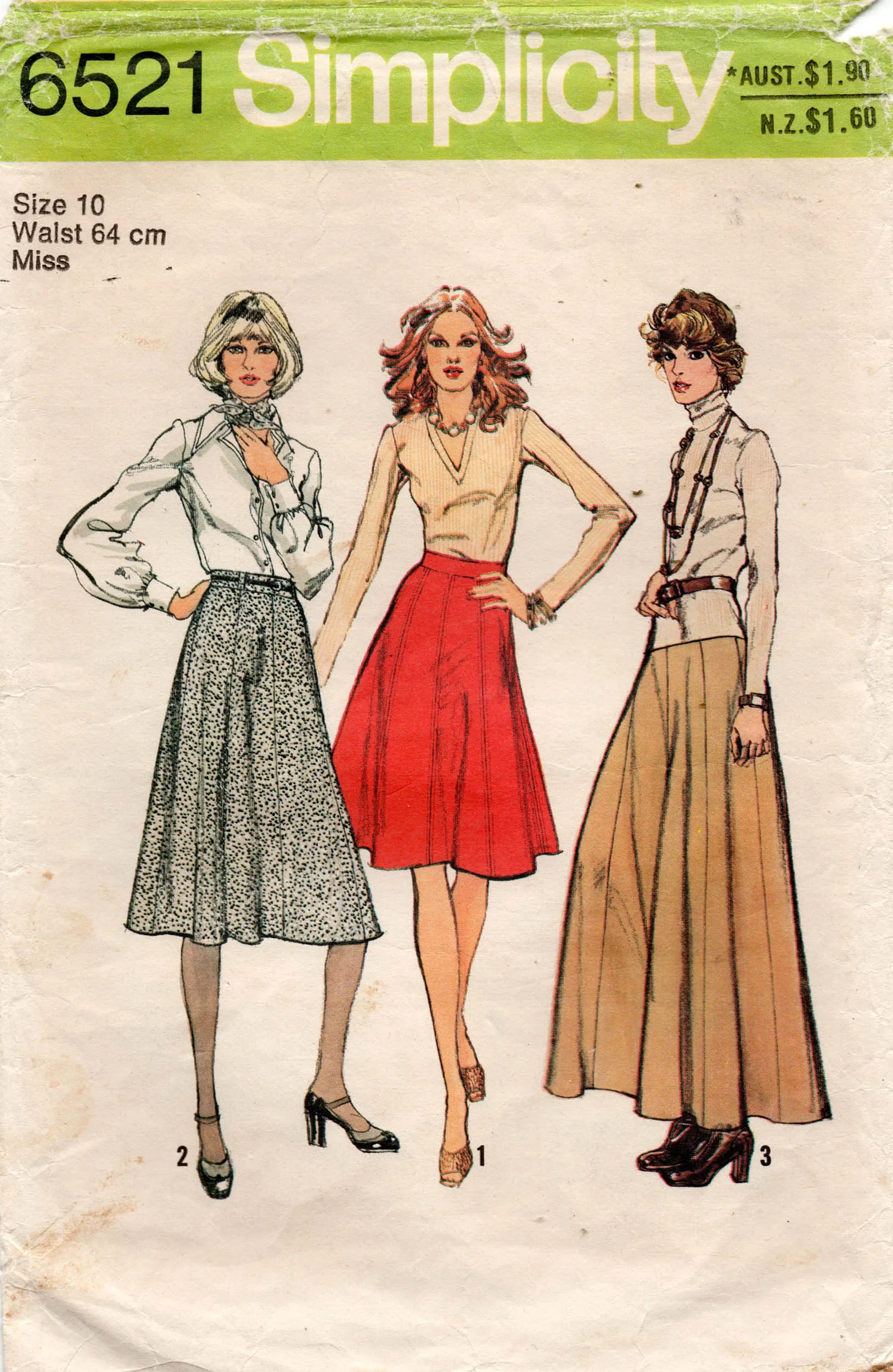 Simplicity 6521 Womens Panelled Skirt or Maxi 1970s Vintage Sewing Pattern Size 8 10 or 12