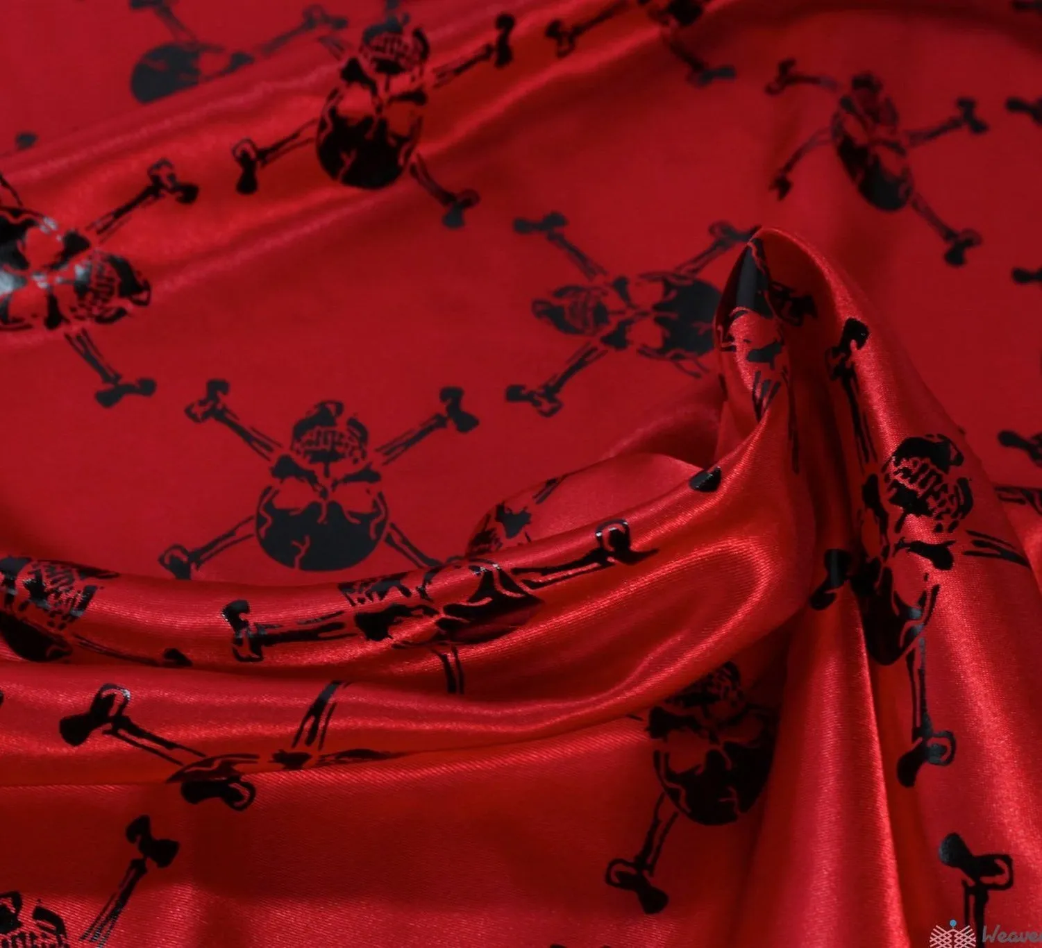 Skull & Crossbone Red Satin Fabric