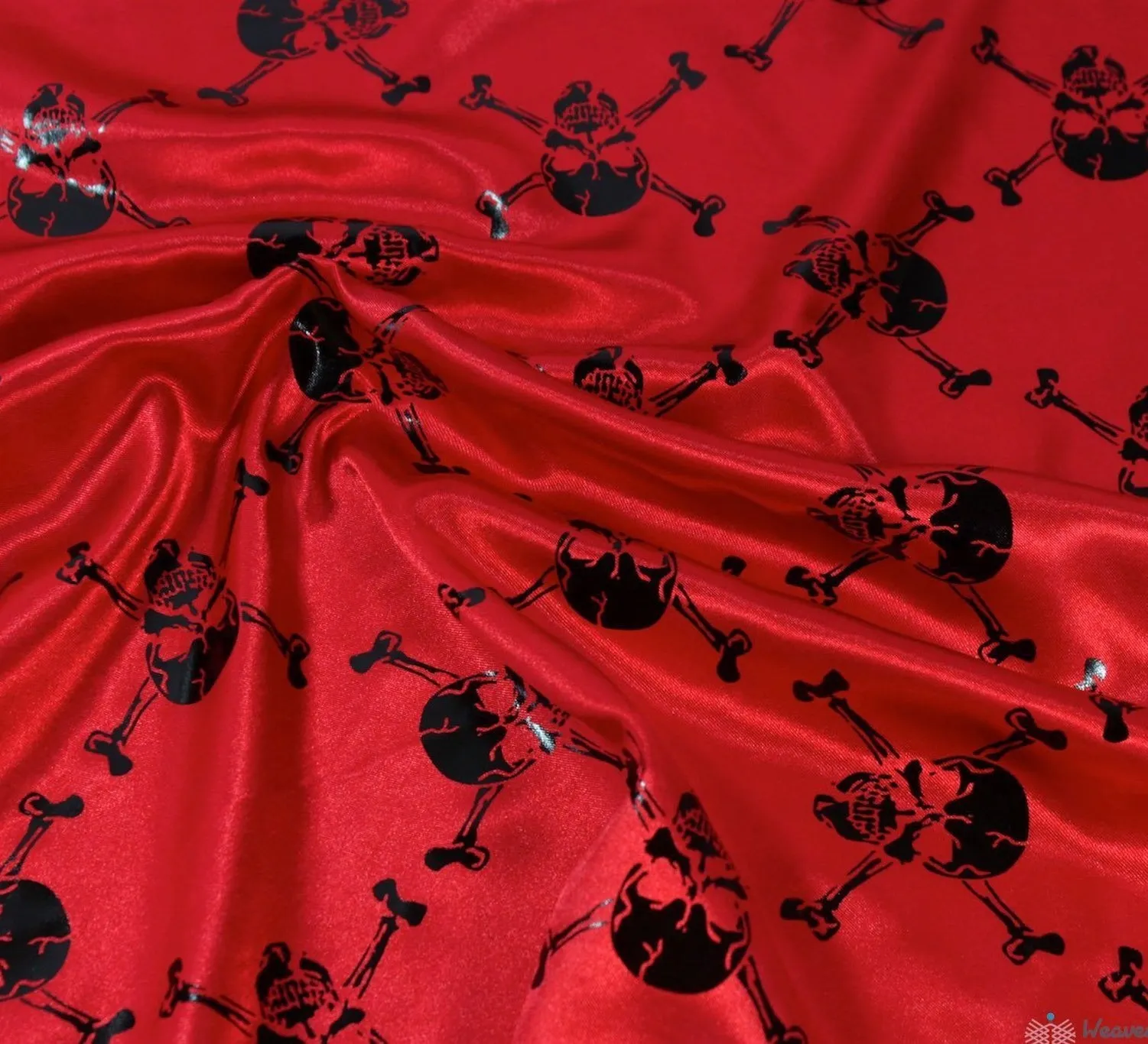 Skull & Crossbone Red Satin Fabric