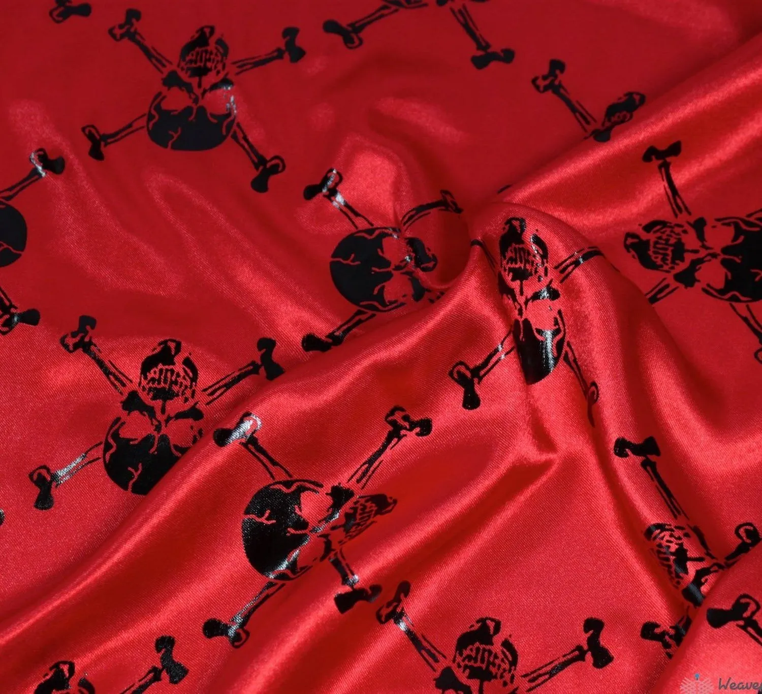 Skull & Crossbone Red Satin Fabric