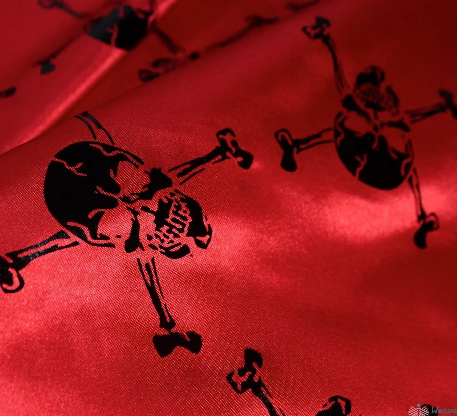 Skull & Crossbone Red Satin Fabric