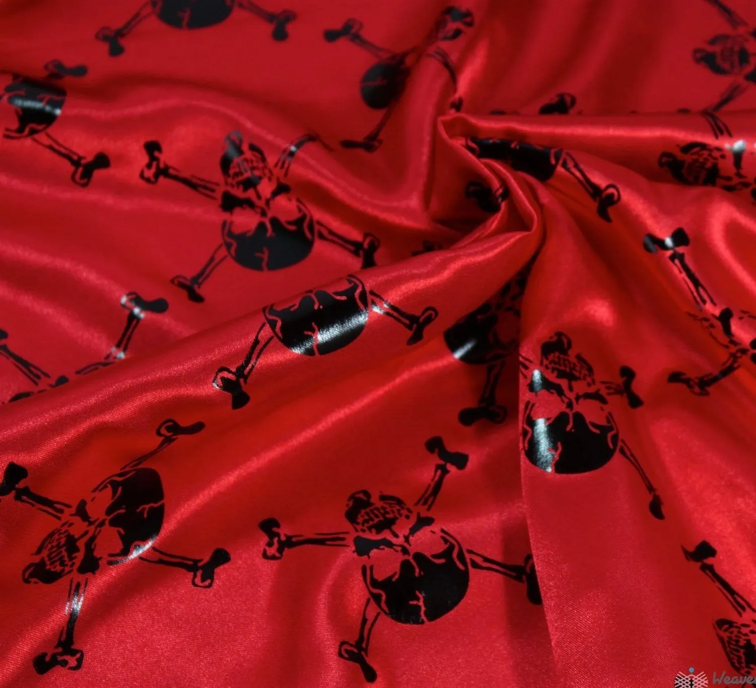 Skull & Crossbone Red Satin Fabric