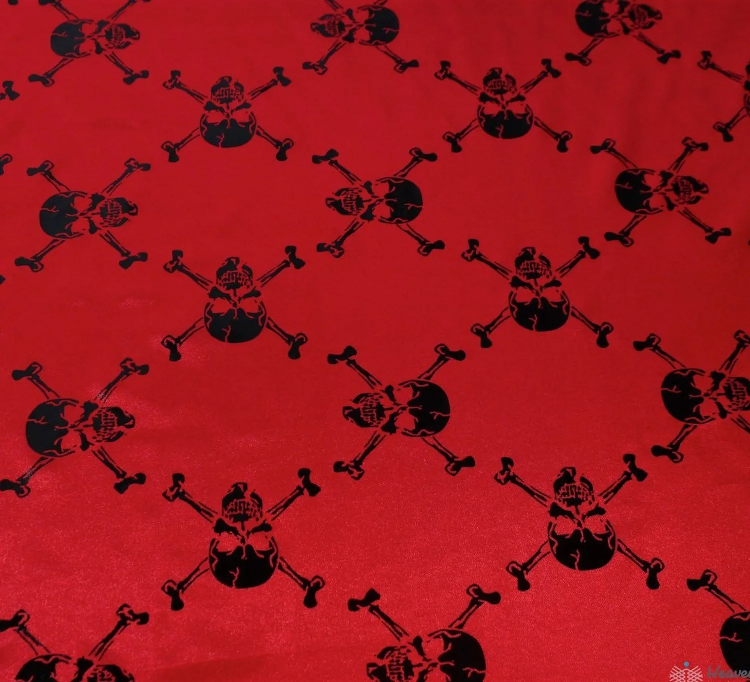 Skull & Crossbone Red Satin Fabric