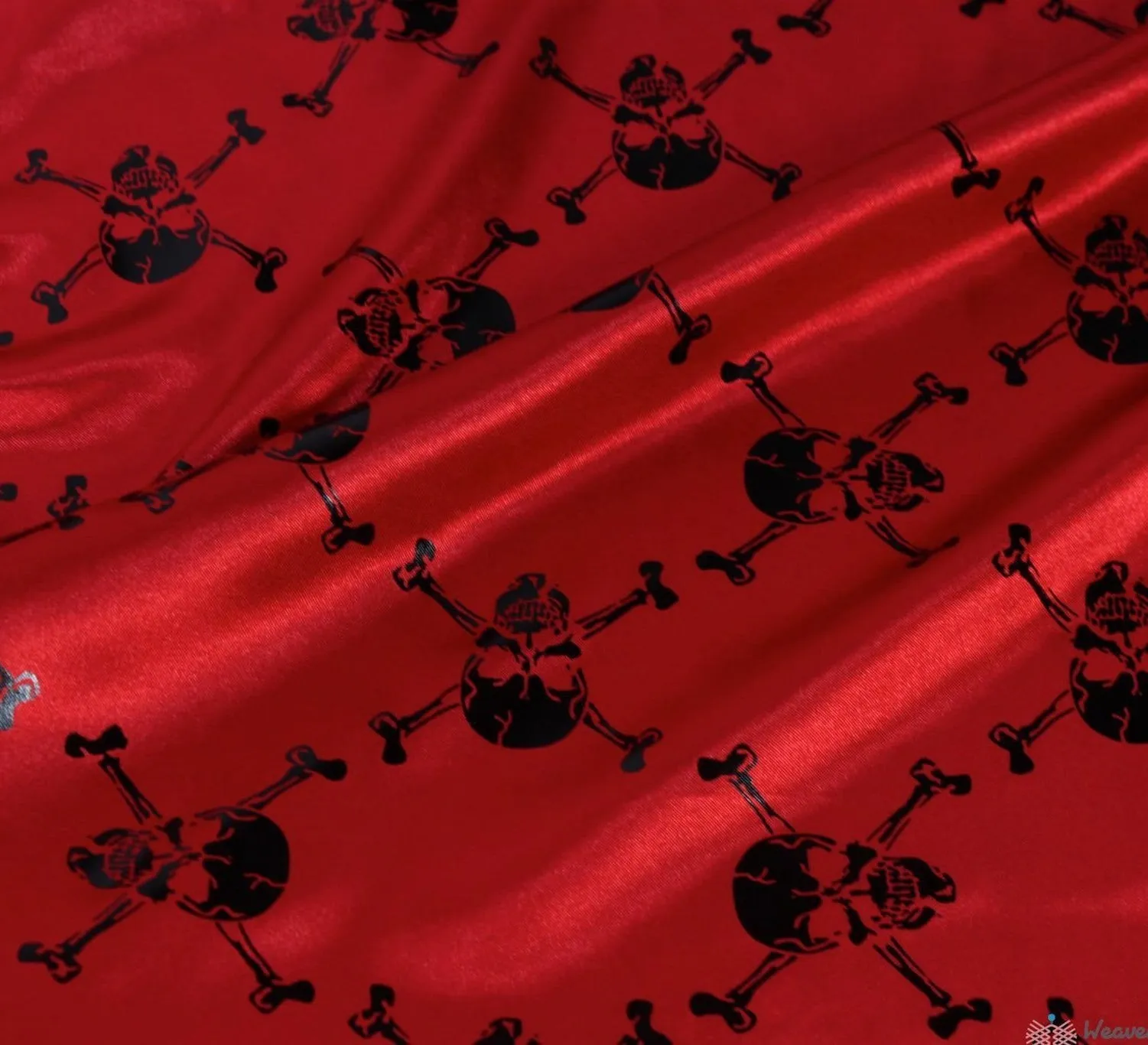 Skull & Crossbone Red Satin Fabric