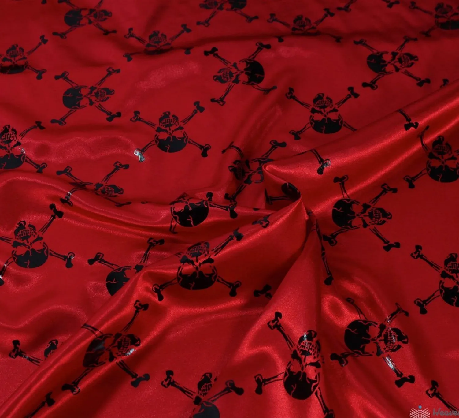 Skull & Crossbone Red Satin Fabric
