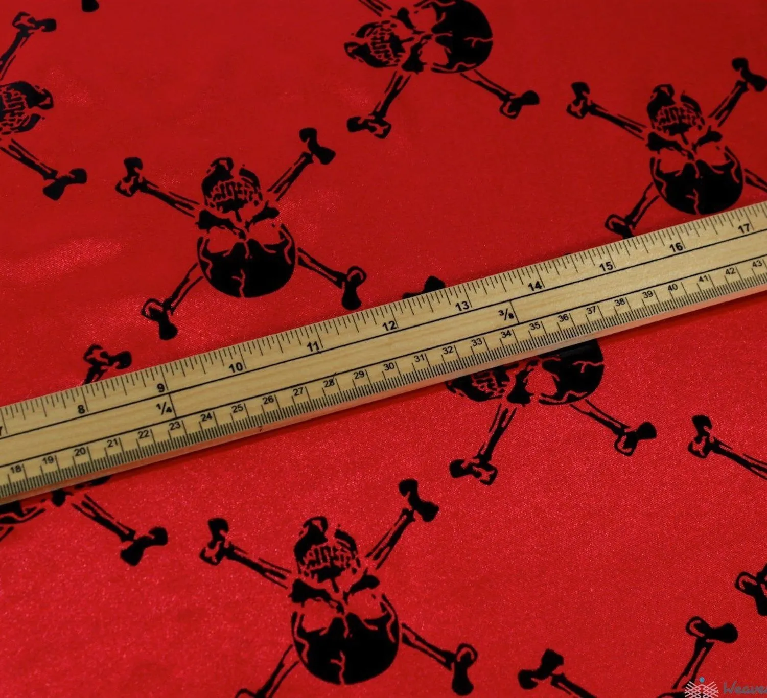Skull & Crossbone Red Satin Fabric