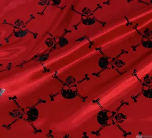 Skull & Crossbone Red Satin Fabric