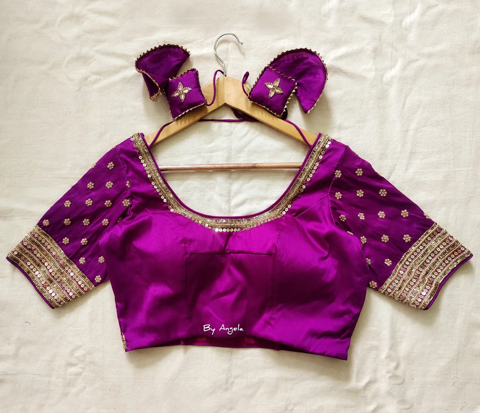 Sleeve Buta Blouse - Purple