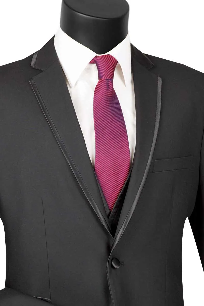 Slim Fit 2 Button 3 Piece Suit (Black) SV2T-8