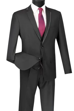 Slim Fit 2 Button 3 Piece Suit (Black) SV2T-8