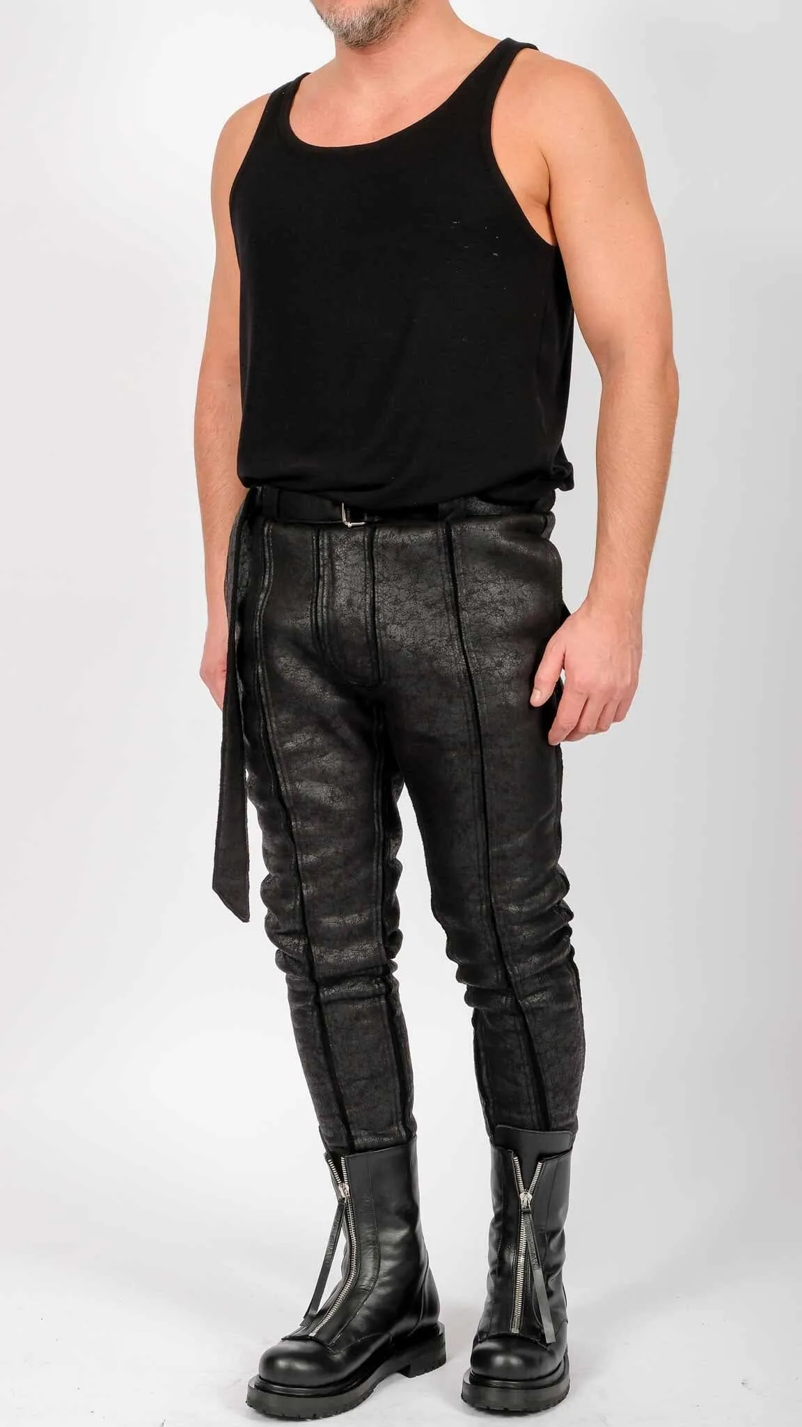 Slim Fit Leather Effect Trousers