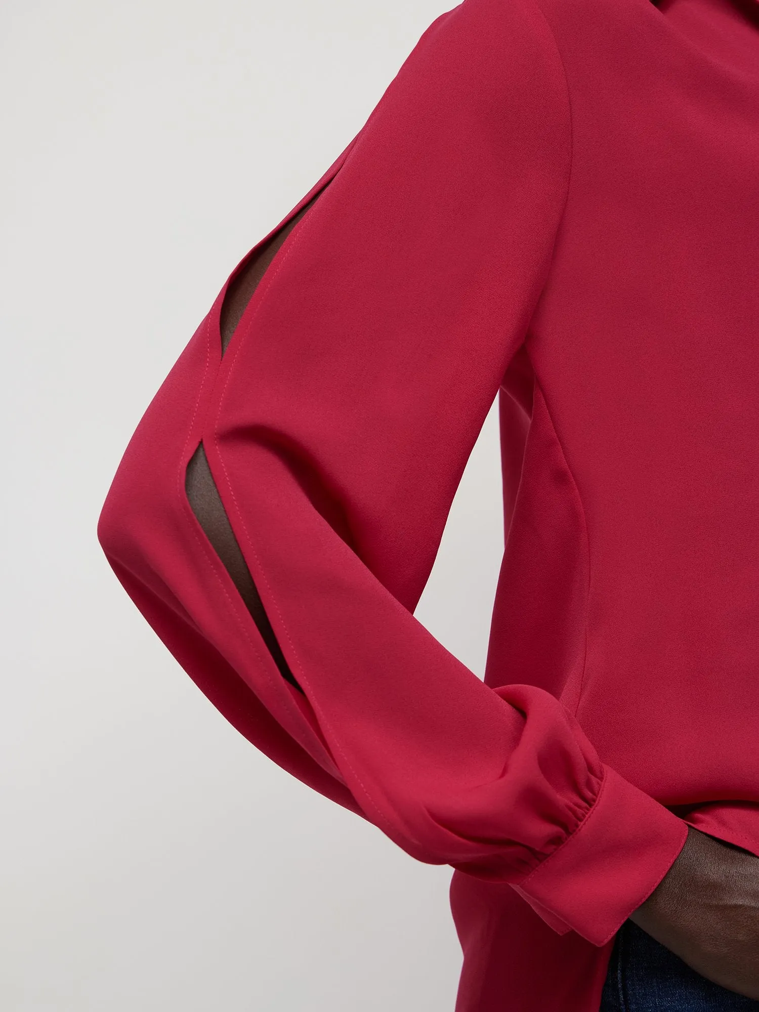 Slit-Sleeve Button-Down Blouse