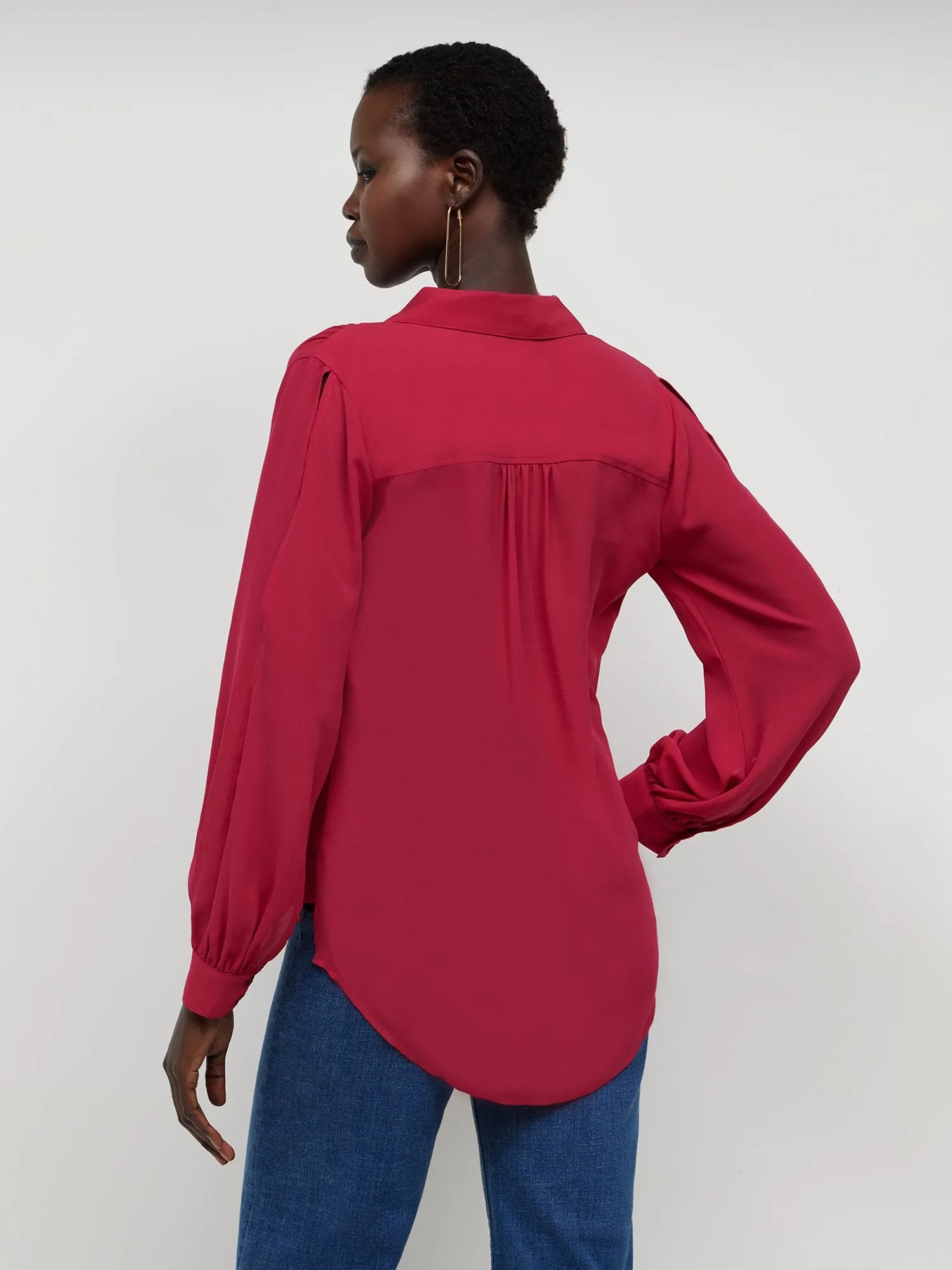 Slit-Sleeve Button-Down Blouse