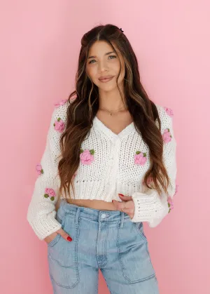 Smell The Roses Ivory Crochet Cardigan