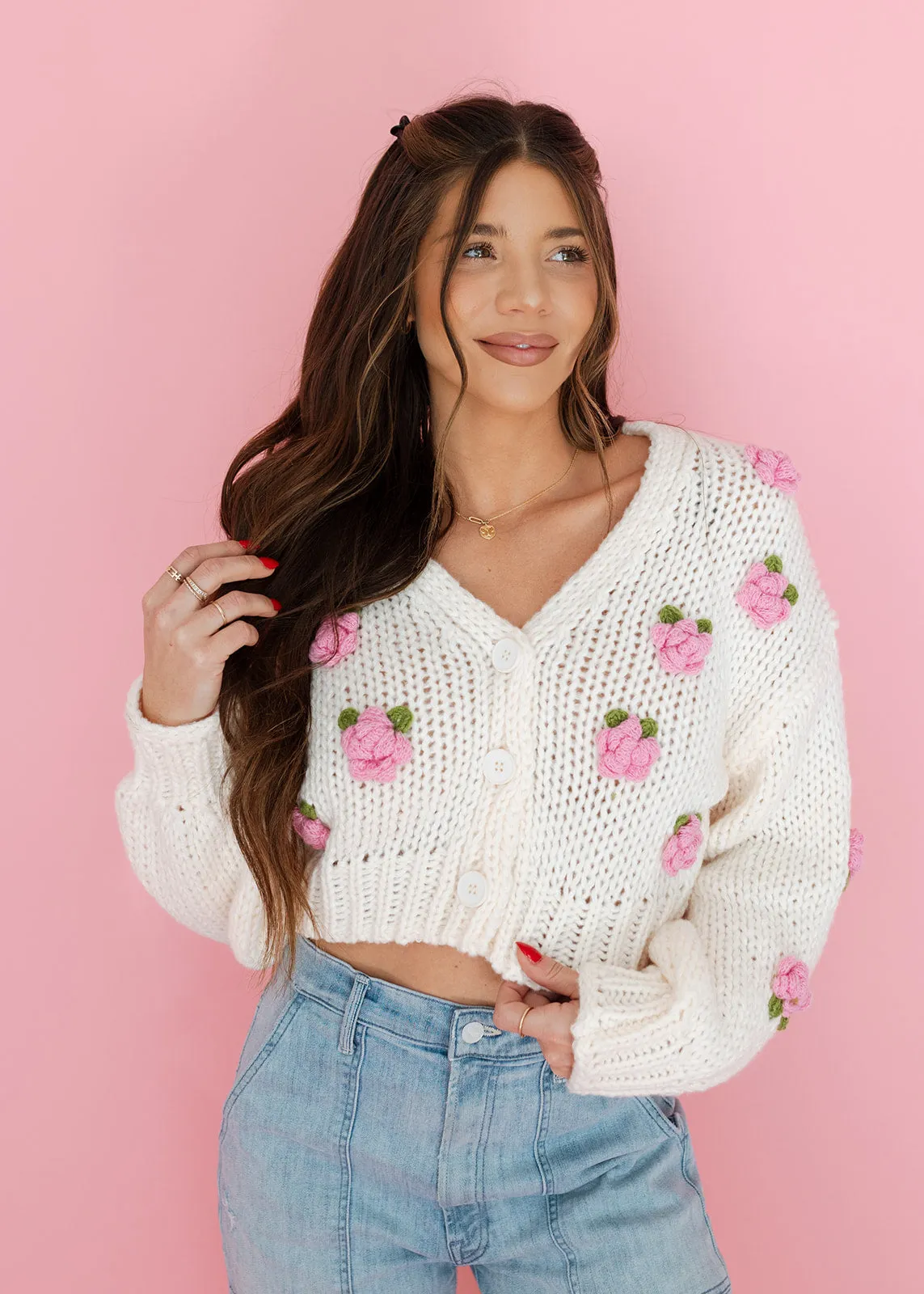 Smell The Roses Ivory Crochet Cardigan