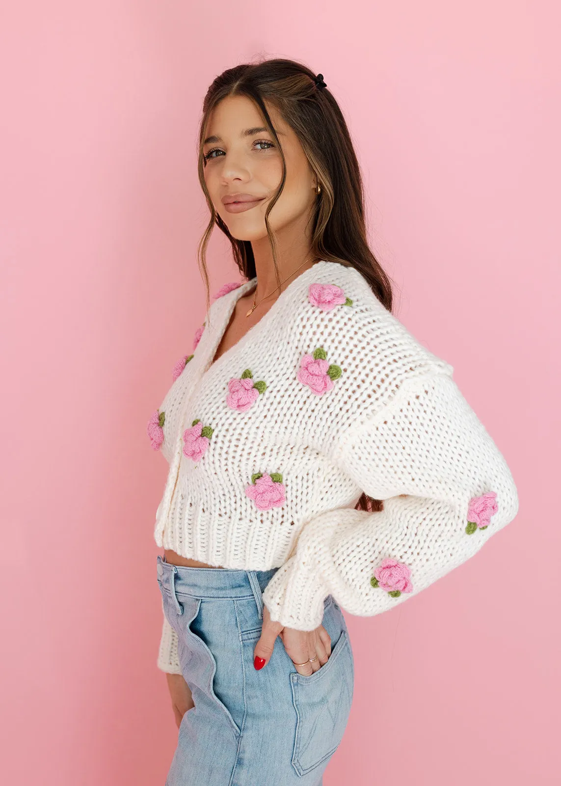 Smell The Roses Ivory Crochet Cardigan