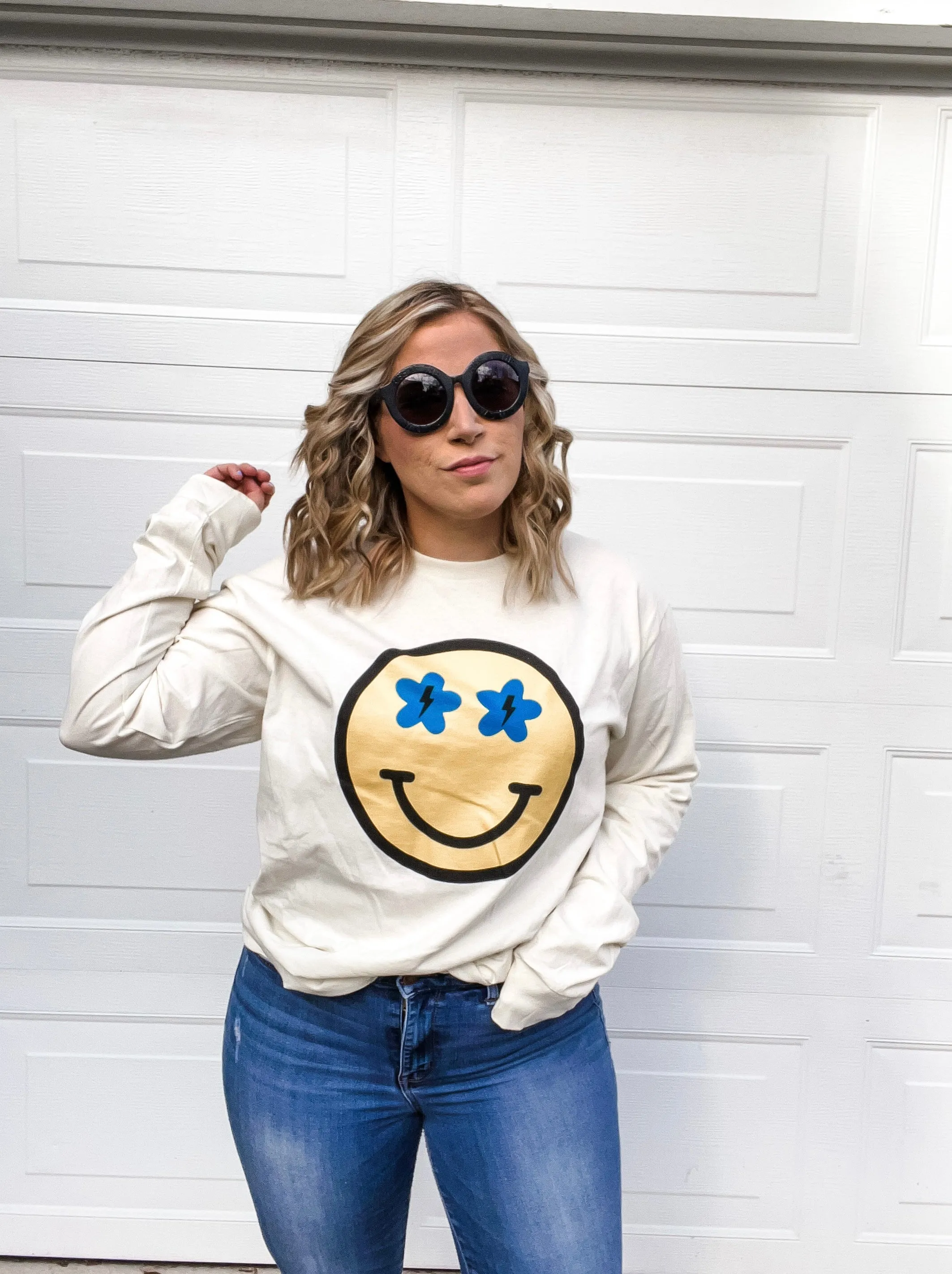 Smiley Long Sleeve Tee - Natural