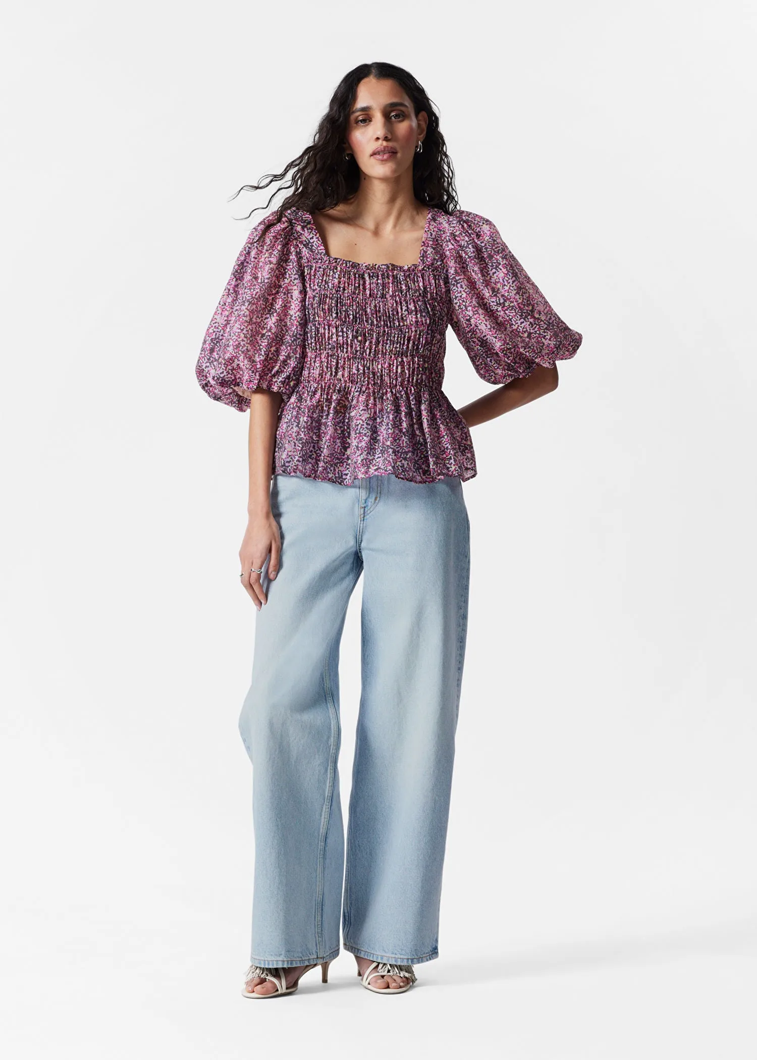Smocked Puff-Sleeve Blouse